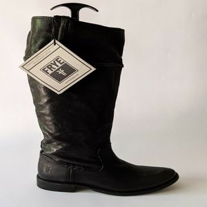 Frye Shirley Artisan Black Leather Riding Boots